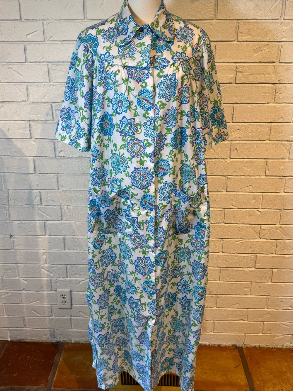 Vintage 70s Sears Colorful Floral Duster Mumu Housecoat Womens M/L